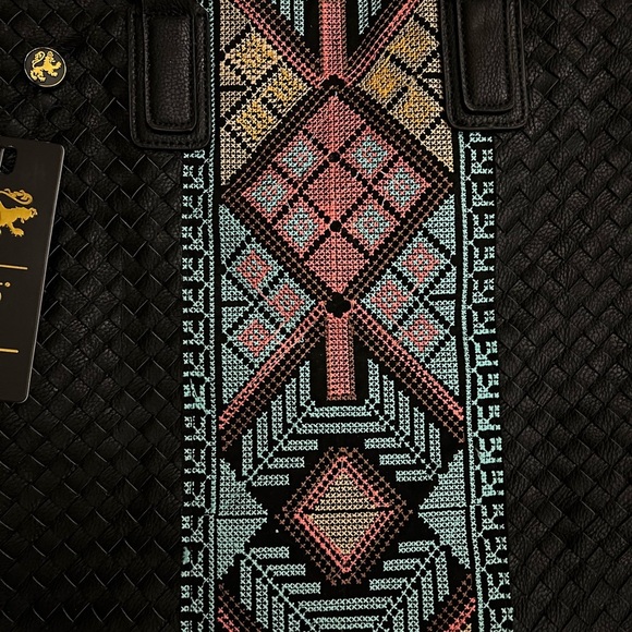 Lionel black Woven Tote Bag with Multicolor Pattern - Picture 3 of 6